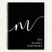 Carnet Moderne Monogramme Script Calligraphie noir blanc (Devant)