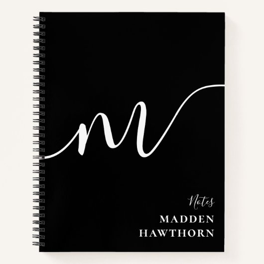 Carnet Moderne Monogramme Script Calligraphie noir blanc (Devant)
