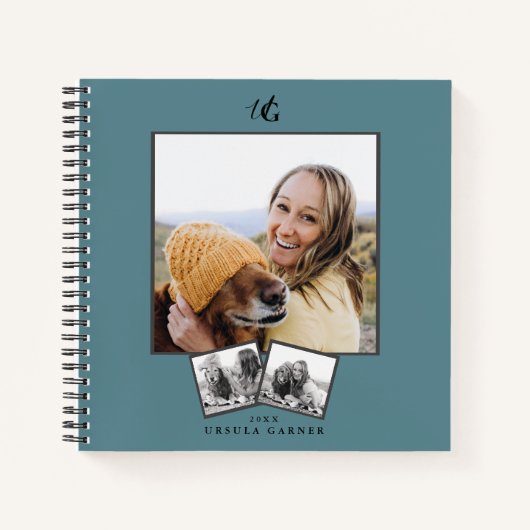 Carnet Moderne Monogrammé Turquoise Bleu 3 Photo (Devant)
