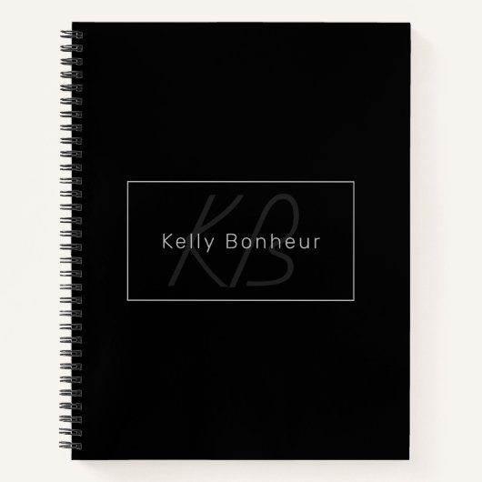 Carnet Moderne Noir & Gris | Nom Cool et Monogramme (Devant)
