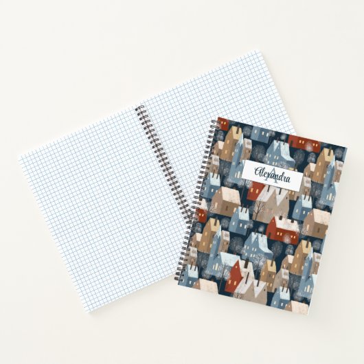 Carnet Moderne Nordic Cosy Winter Town Motif Monogramme (Intérieur)