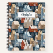 Carnet Moderne Nordic Cosy Winter Town Motif Monogramme (Devant)