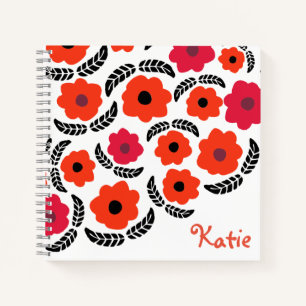 Carnet Moderne Orange et Flore Rouge Personnalisé