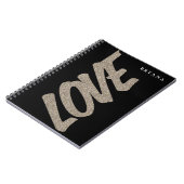 Carnet moderne pailleté de glitter doré LOVE (Côté gauche)