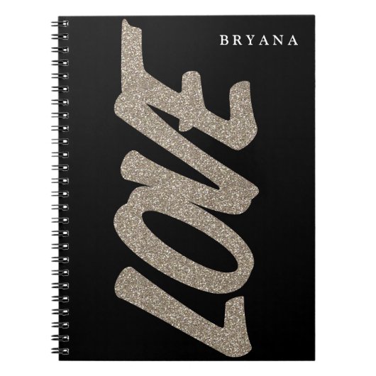 Carnet moderne pailleté de glitter doré LOVE (Devant)