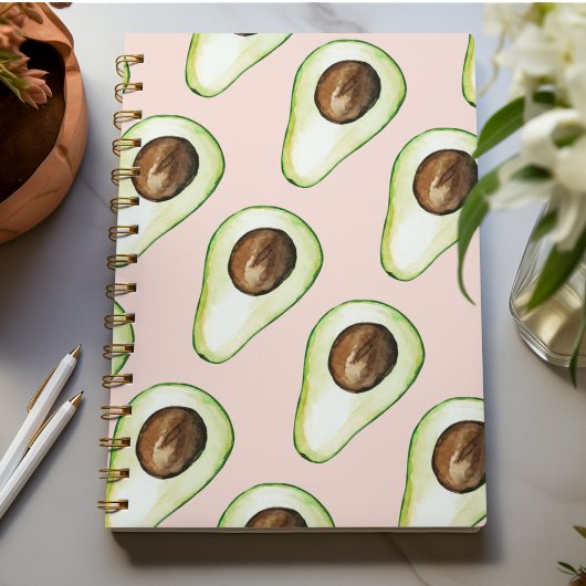 Carnet Moderne Pastel Rose Et Vert Motif Avocado