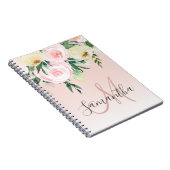 Carnet Moderne Pastel Rose & Fleurs Avec Nom (Côté Droit)