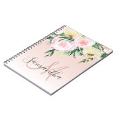 Carnet Moderne Pastel Rose & Fleurs Avec Nom (Côté gauche)