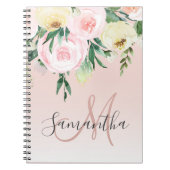 Carnet Moderne Pastel Rose & Fleurs Avec Nom (Devant)