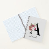 Carnet Moderne Rose Boho Féminin Floral Initiale A (Intérieur)