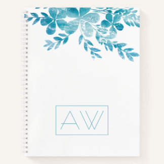 Carnet Moderne Simple Monogramme Bleu Blanc Floral Busine