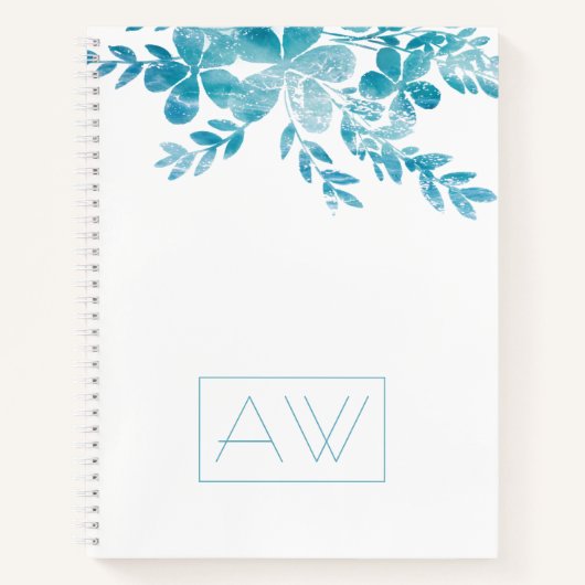 Carnet Moderne Simple Monogramme Bleu Blanc Floral Busine (Devant)