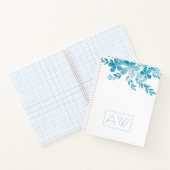 Carnet Moderne Simple Monogramme Bleu Blanc Floral Busine (Intérieur)