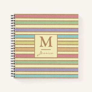 Carnet Moderne Style Pastel Ribbon Monogramme rayé