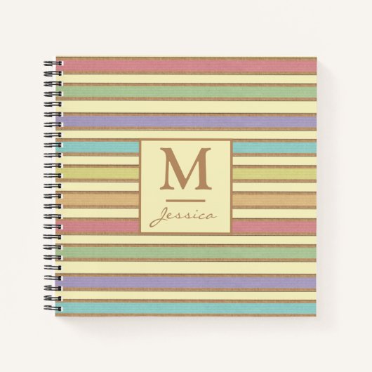 Carnet Moderne Style Pastel Ribbon Monogramme rayé (Devant)