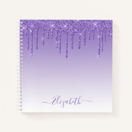 Carnet Moderne tendance style script paillettes violettes (Devant)
