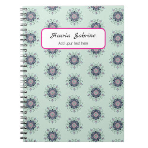 Carnet Moderne turquoise Mandala de fleurs Doodles roses 