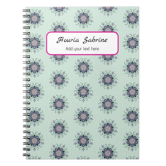 Carnet Moderne turquoise Mandala de fleurs Doodles roses  (Devant)
