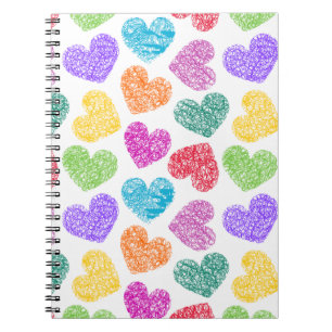 Carnet Moderne Vibrant Rainbow Doodle Hearts mignon Motif