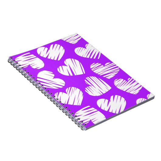 Carnet Moderne violet blanc Doodled Heart Valentine's Day (Côté Droit)