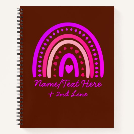 Carnet Modifier le texte Ajouter le nom Boho Rainbow Hear (Devant)