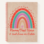 Carnet Modifier le texte Ajouter le nom Boho Rainbow Hear (Devant)