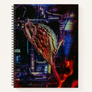 Carnet Moineau Cyberpunk dans un Paysage de Ville Néon
