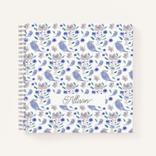 Carnet Moineau Mignon Et Chapeau à Fleur Bleue