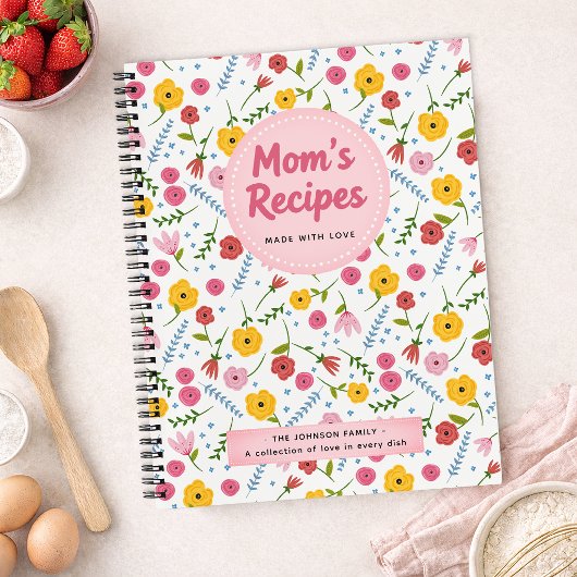 Carnet Mom’s Recipes Floral Personalized Recipe Notebook