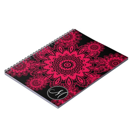 Carnet Mongram Black Hot rose Fuchsia Lace Flèche de neig (Côté gauche)