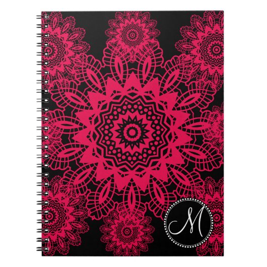 Carnet Mongram Black Hot rose Fuchsia Lace Flèche de neig (Devant)