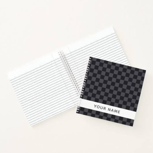 Carnet Monochrome gris foncé croate Checkers avec nom (Intérieur)
