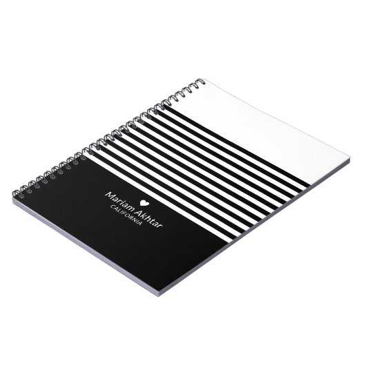 Carnet Monogram Black Stripes tendance chic Script modern (Côté gauche)