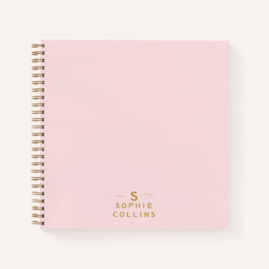 Carnet Monogram Blush Pink Gold Minimalist Nom élégant (Devant)