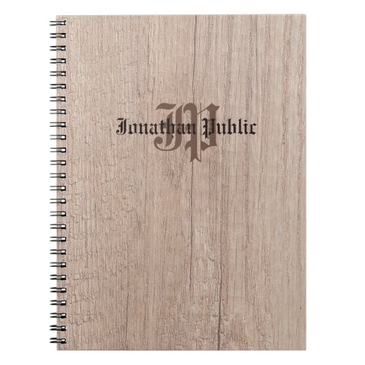 Carnet Monogram Bois Board Look Old Script Modèle (Devant)
