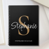 Carnet Monogram Elegant Script Name Black Gold 