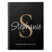 Carnet Monogram Elegant Script Name Black Gold  (Devant)