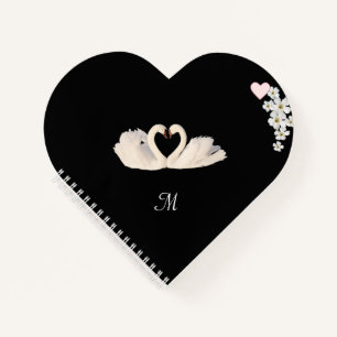 Carnet Monogram Fleurs blanches et cygnes sur fond noir
