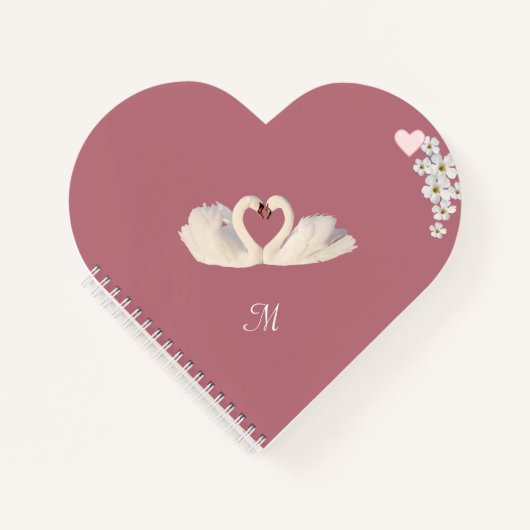 Carnet Monogram Fleurs Blanches et Cygnes sur Rose Gold (Devant)