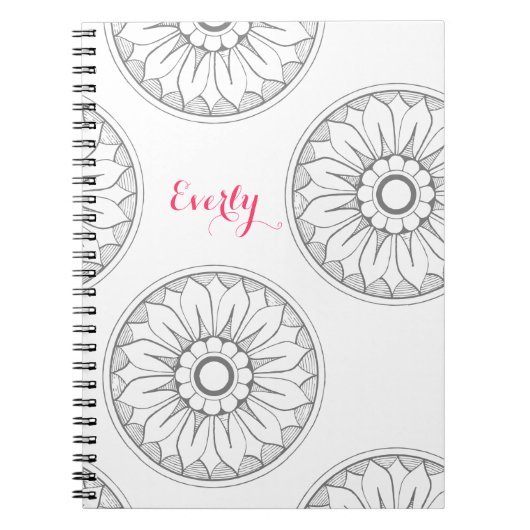 Carnet Monogram Gray and Pink Modern Medallion Pattern (Devant)