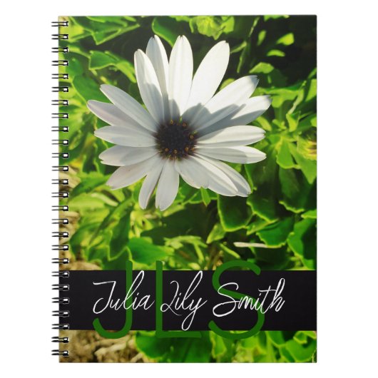 CARNET MONOGRAM INITIALES NOM PETITE PHOTO EN FLEURS BLAN (Devant)