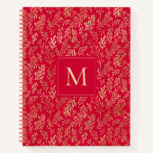 Carnet Monogram Luxury Red Gold Leaf Pattern Festive (Devant)