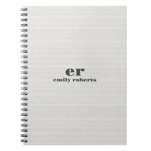 Carnet Monogram Minimalistic White Burlap Gray Typography (Devant)