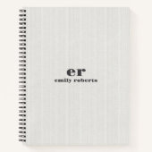 Carnet Monogram Minimalistic White Burlap Gray Typography (Devant)