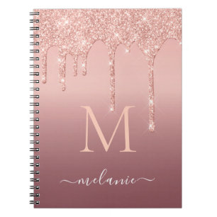 Carnet Monogram Name Text Rose Gold Blush Glitter Sparkle