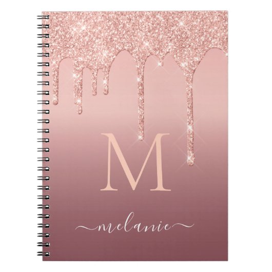 Carnet Monogram Name Text Rose Gold Blush Glitter Sparkle (Devant)