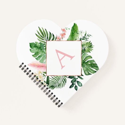 Carnet Monogram Palmiers Tropicaux Vert Blanc Botanique (Devant)