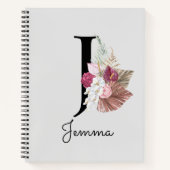Carnet Monogram Pink Boho Girly Floral Initial J (Devant)