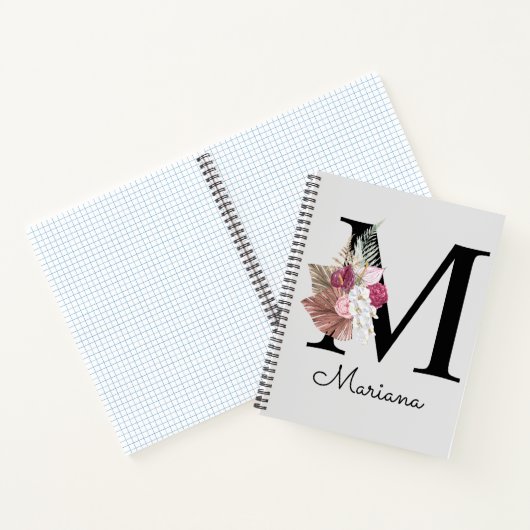 Carnet Monogram Pink Boho Girly Floral Initial M (Intérieur)