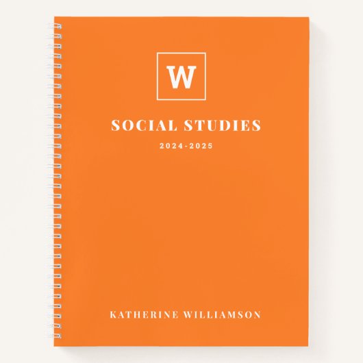 Carnet Monogram School Sujet Étudiant Orange Nom personna (Devant)